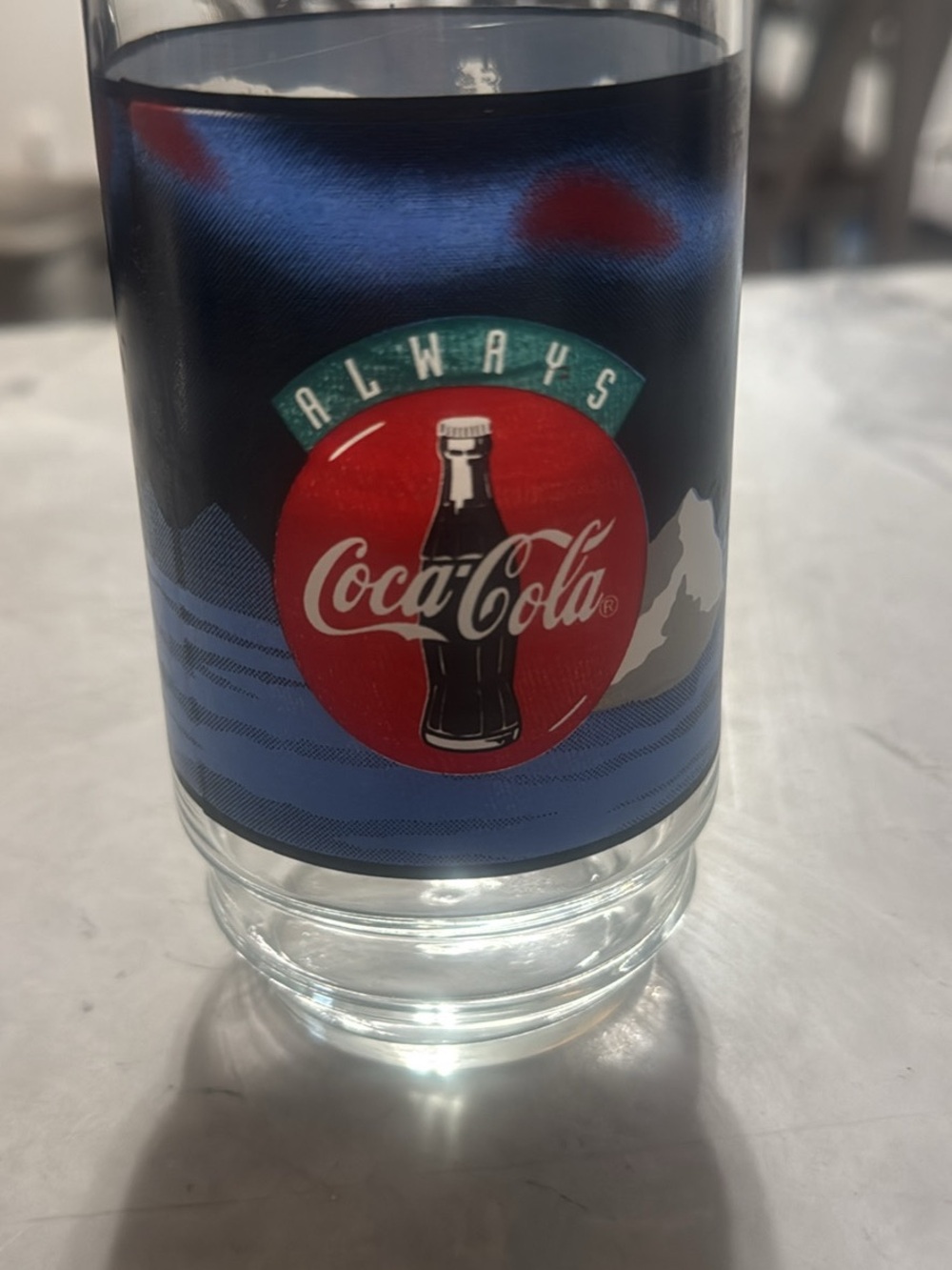 Coca Cola Blue and White Polar Bear Glass with Red Bottle Accent - Picture 3 of 3